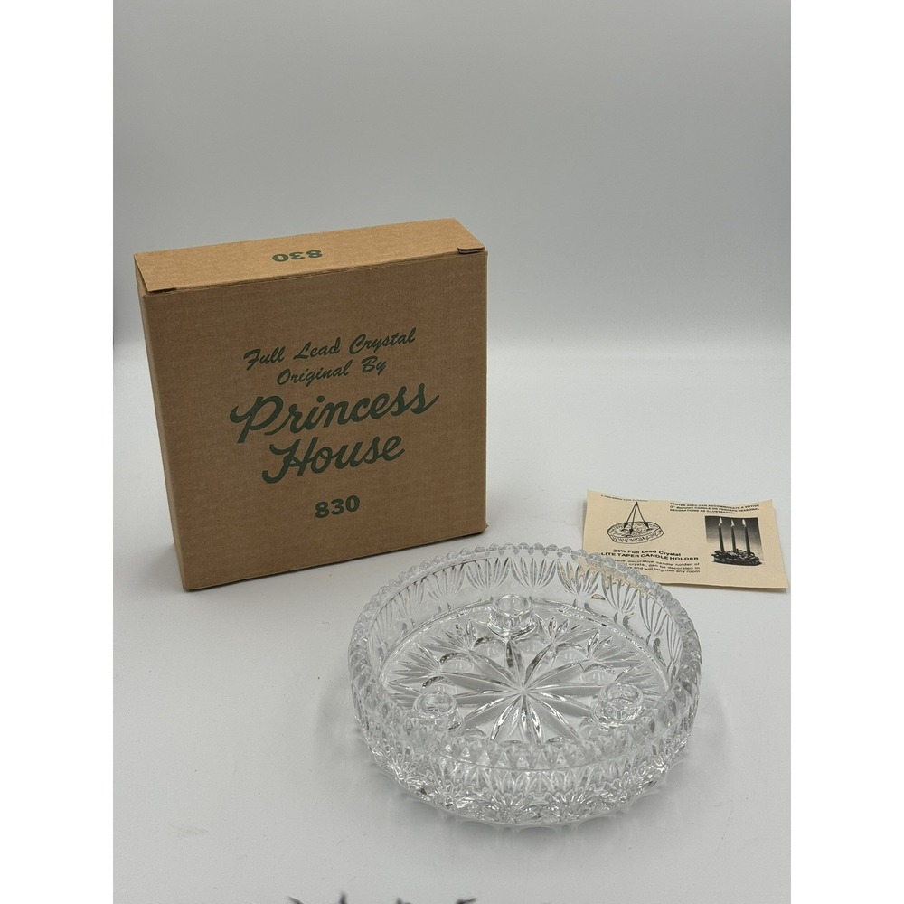 Vintage Princess House #830 Crystal 3-Lite Taper Candle Holder With Original Box